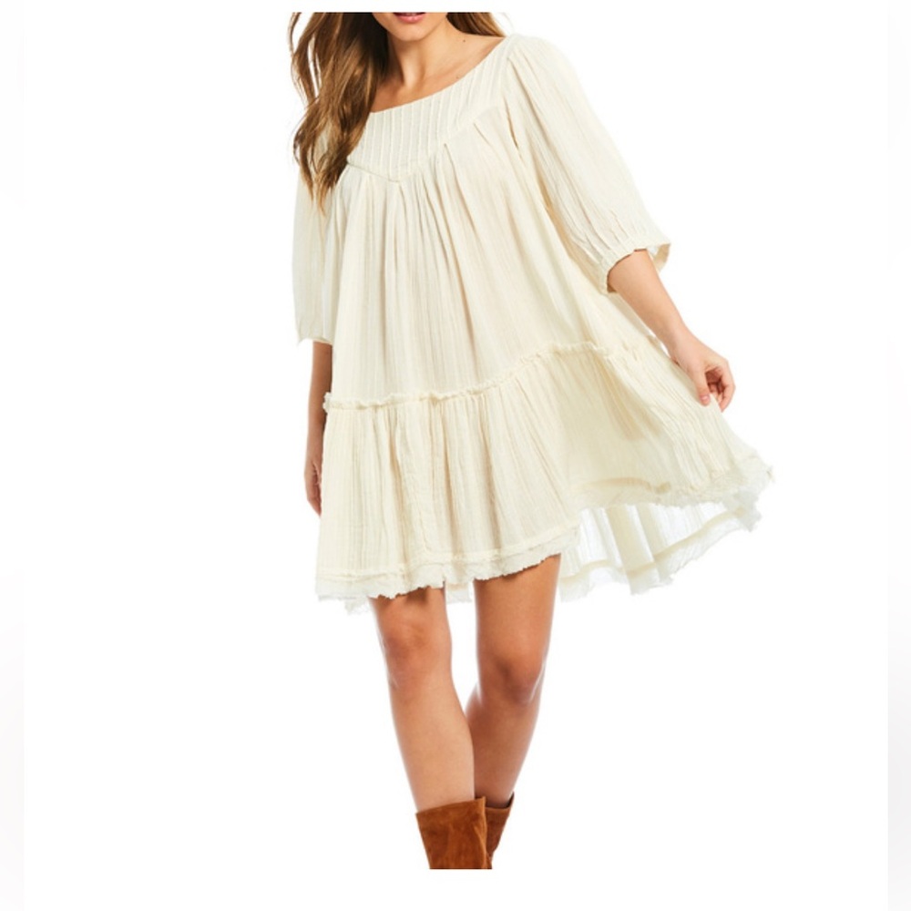 Free People Mystery Land Tunic Cream Mini Dress size small